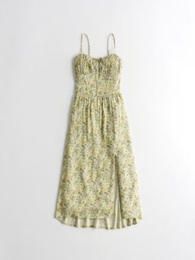 Hollister Green and Yellow Floral Midi Dress size XSMALL